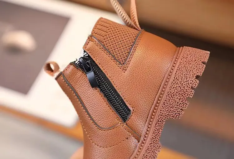 Kleinkind Winter Neue Kinder Dicke Warme Seite Zipper PU Leder Wasserdicht Kinder Schnee Stiefel Littlesprouts Jungen_voghion.com
