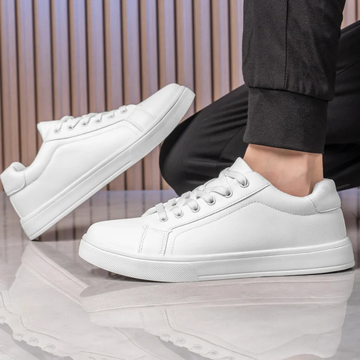 Tenis Mascuo 241105 - Zapatillas de deporte ligeras y cómodas para hombre, color blanco y negro, informales, para caminar_voghion.com