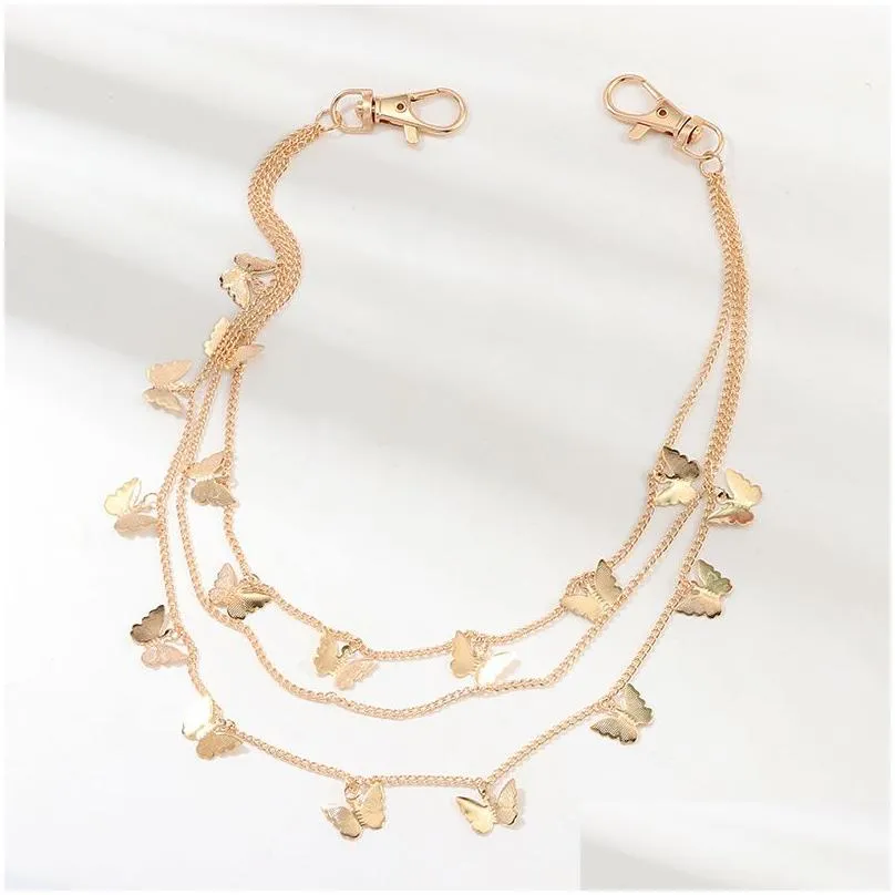 Łańcuchy na brzuch Złoto Sier Plated Mtilayer Statement Butterfly Charm Łańcuch Talia Noś na spodniach Wiszące frędzle Biżuteria na ciało_voghion.com