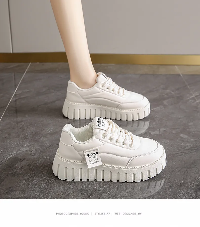 Women's Thick Sole Casual Board Shoes Versatile Trendy White_voghion.com
