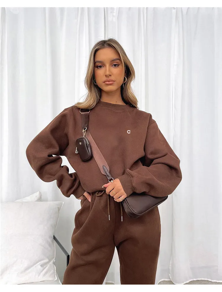 Women Sporty Fiess Alosweat Set Tracksuit Letters Print Sleeve Bandage Tops And Skinny Long Sweat Pants Matching Sets_voghion.com