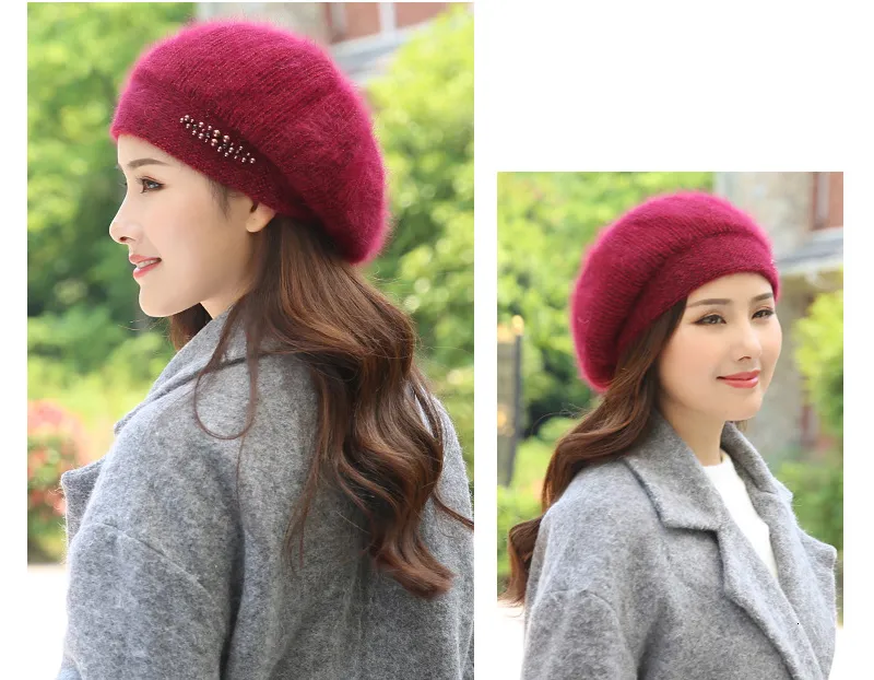 BeanieSkull Caps Beret Women Winter Hat Angora Autumn Knit Beanie Warm Thick Pearl Double Layers Snow Skiing Outdoor_voghion.com