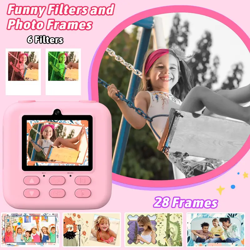 Sofortbildkamera für Kinder, 1080p HD, Dual-Objektiv, Selfie-Digitalkamera für Mädchen und Jungen, Weihnachts- und Geburtstagsgeschenk, mit 32 GB Druck_voghion.com
