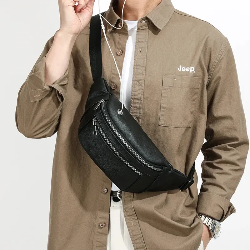 VC Paprasta Juoda Vyriška Natūralios Odos Juosmens Kuprinė Lengva Sportinė Juosmens Kuprinė Vyrams Diržo Maišelis Telefonui Krūtinės Krepšiai Vyrams Mažas_voghion.com