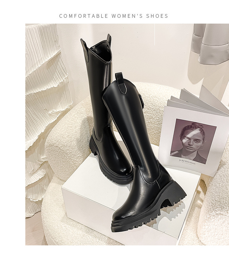 Thick soled Knight boots for women in autumn winter 2024, new knee length V-neck small and elastic high leg boots,_voghion.com