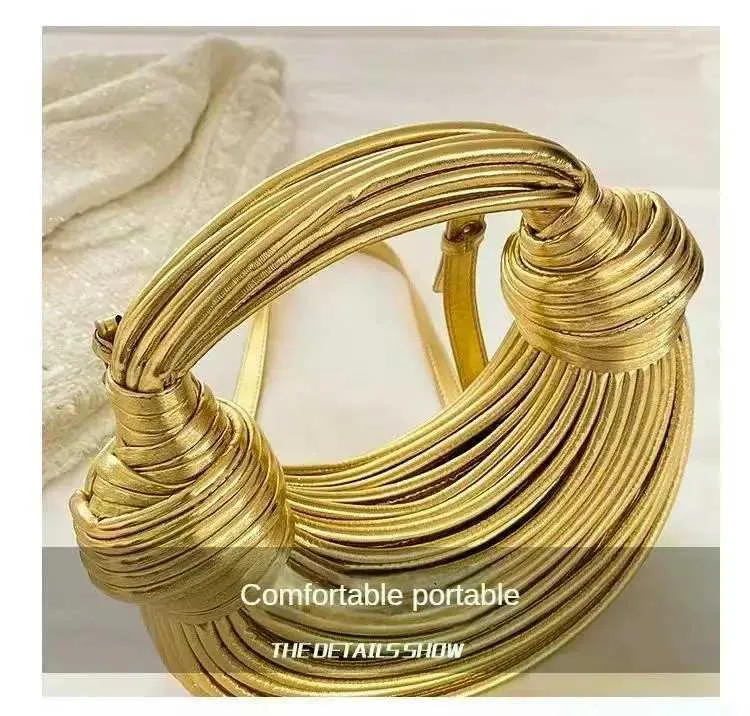 Naiste käekotid 2024. aastal, uued kuldses disainibrändi käsitsi kootud nuudlikotid, köiega sõlmitud, tõmmatud hulkur-sier õhtukotid_voghion.com