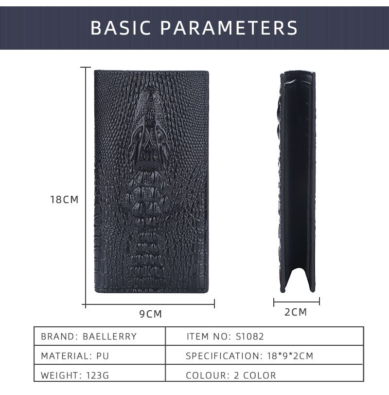 Baellerry Crocodile Head Multi-card Zipper Clutch Business Thin Wallet_voghion.com