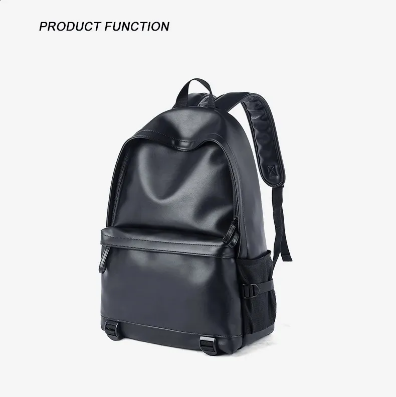 Schwarzer Leder für Herren Business Travel Wasserdichter Daypack PU 16 Zoll Laptop-Rucksack 240829_voghion.com