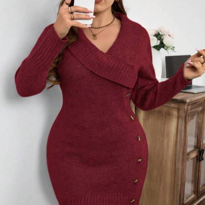 Women's Knit Dress Button-down Casual Pullover For Women_voghion.com