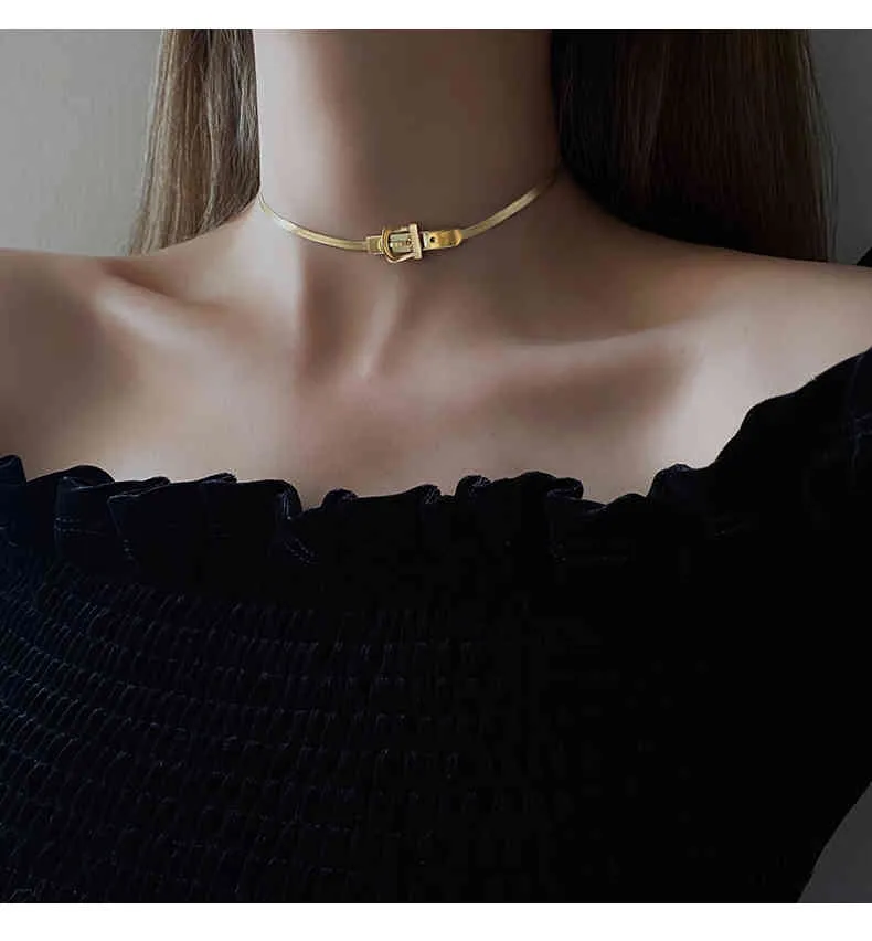 Classic Watch Buckle Shape Titanium Steel Choker Necklace for Woman Korean Fashion Jewelry Gothic Girl Sexy Clavicle_voghion.com