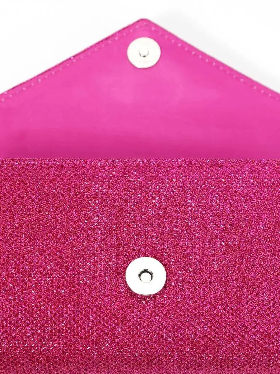 Womens envelope evening chain shoulder bag shiny sier long wallet womens wedding party clutch mini handbag Y241019_voghion.com