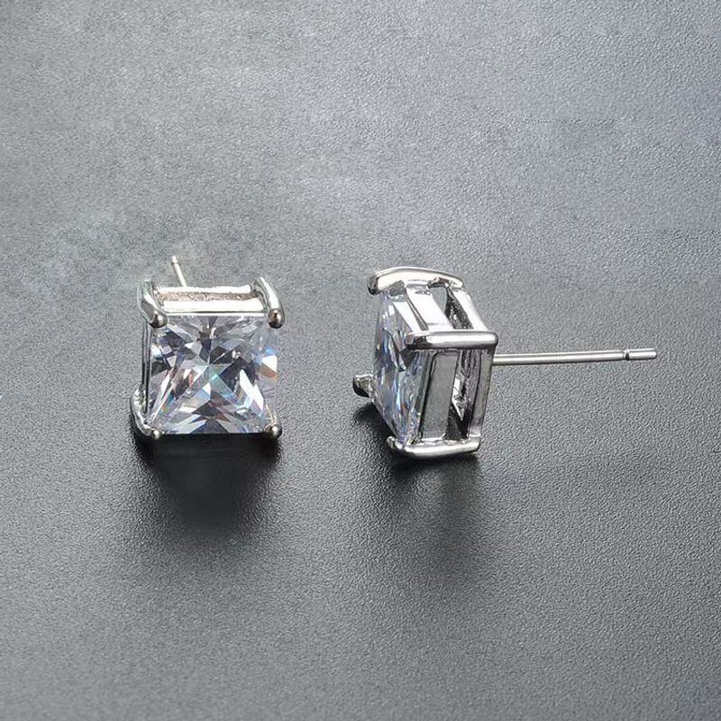 Orecchini in acciaio inossidabile personalizzati con zircone quadrato a doppio strato con supporto spesso e ago sottile_voghion.com
