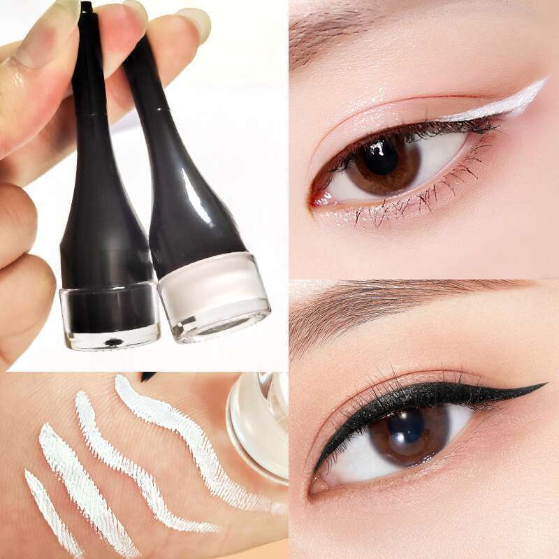 Weißer, nicht wasserfester, schwarzbrauner, flacher flüssiger Gel-Eyeliner für Frauen, wischfester Typ_voghion.com