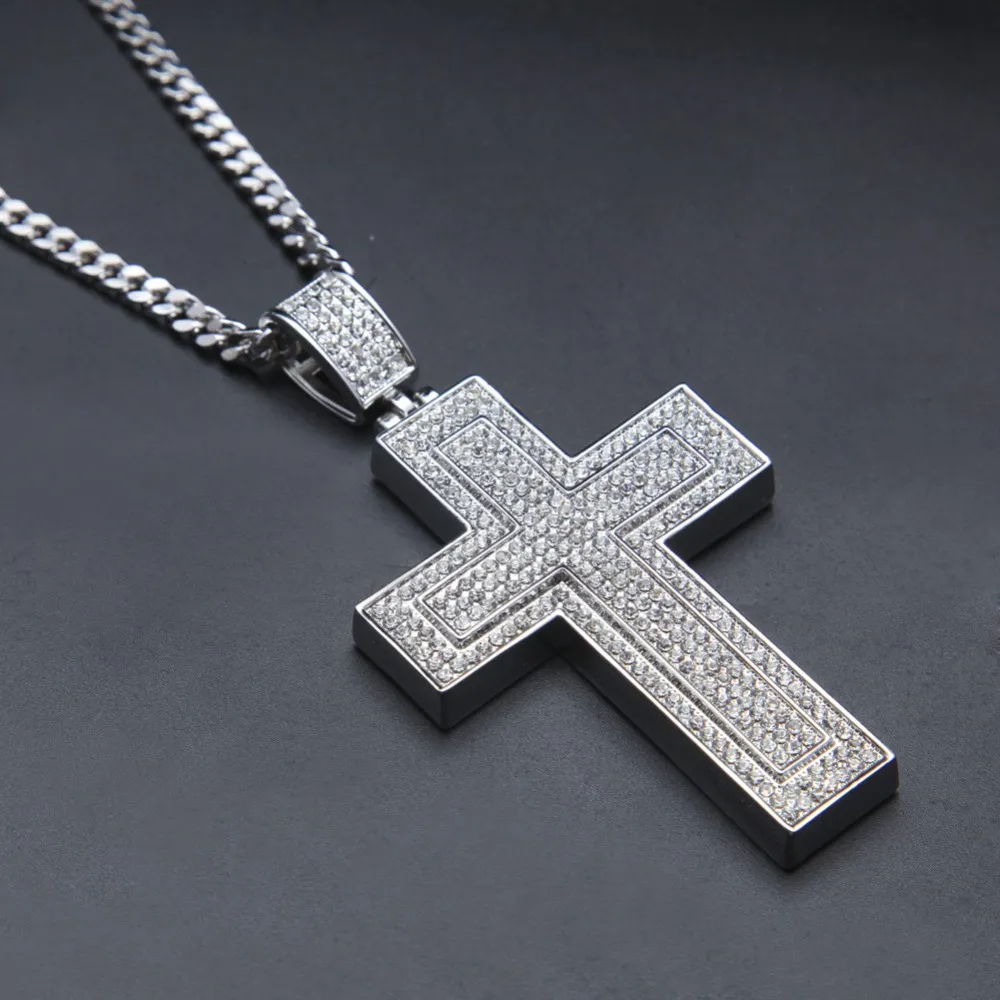 Gold Cross Pendant Necklace With Cuban Link Chain For Men_voghion.com