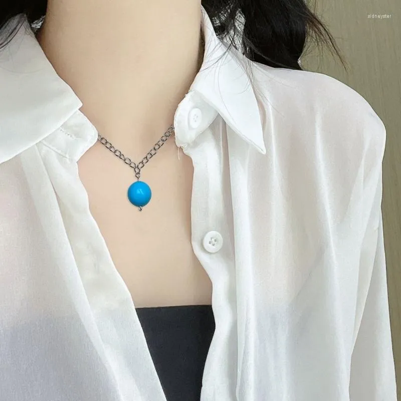 Colliers pendentifs Collier en résine élégant avec breloque boule colorée Chaîne de cou à la mode_voghion.com