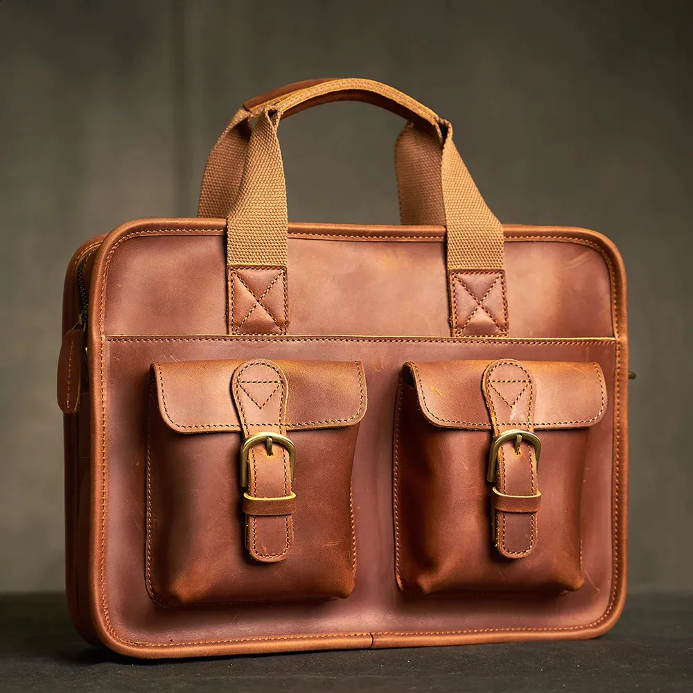 Borsa da uomo in vera pelle vintage, borsa a mano, borsa a tracolla, in pelle di mucca, marrone, moda, per computer portatile_voghion.com