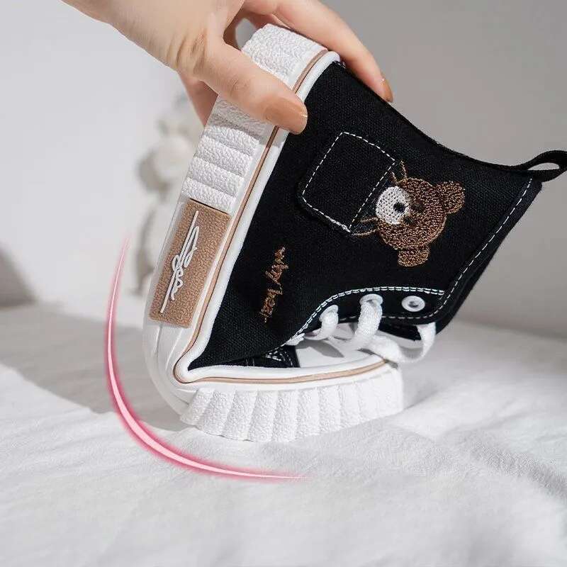 Comemore High-Top Canvas Frau Vulkanisierte Schuhe Wohnungen Casual Espadrilles Für Frauen Frühling Dame Schwarz Weiß Bär Lace Up_voghion.com