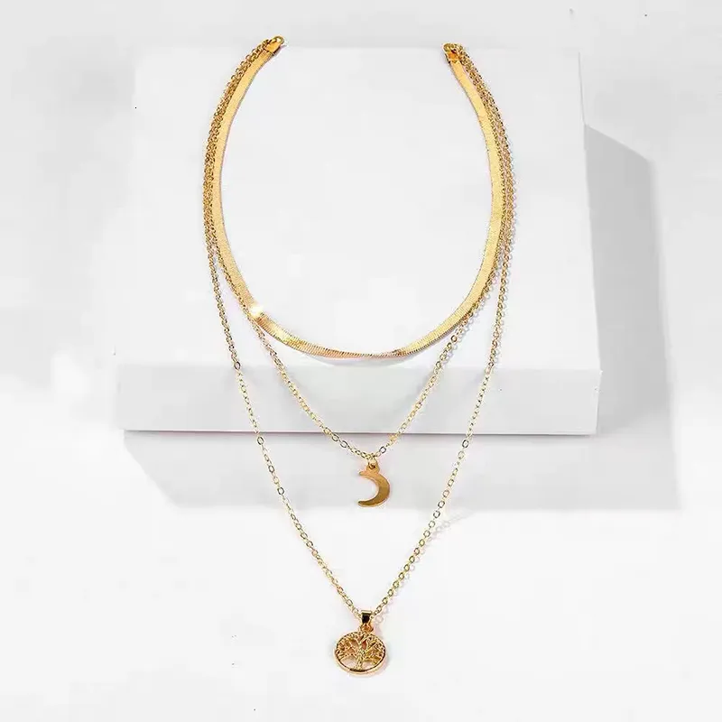 Collane Sterling Sier Triplo strato Collana Luna Pendente Choker Festa Compleanno Regalo Donna Moda Gioielli 230426_voghion.com