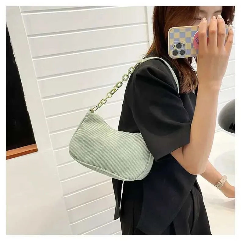 1 Stück Fi Retro Cord Unterarm lässige Umhängetasche einfarbig Reißverschluss Damen Handtasche Cluh Y241025_voghion.com