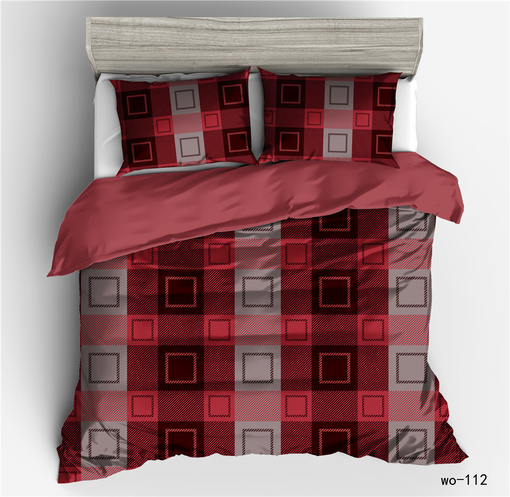 Vio Cross-border Home Textile Classic Plaid Striped Digital D  Quilt cover Pillowcase Three-piece duvet cover
