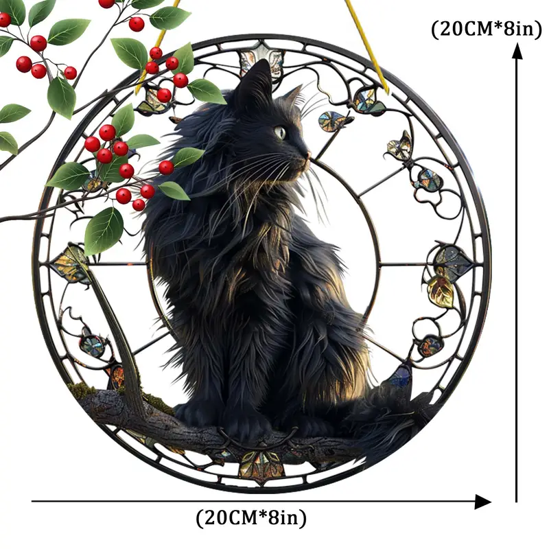 8x8in Cat On Branch Suncatcher - Colorful Acrylic Window Decor For Garden & Home - Perfect Gift For Cat Lovers_voghion.com