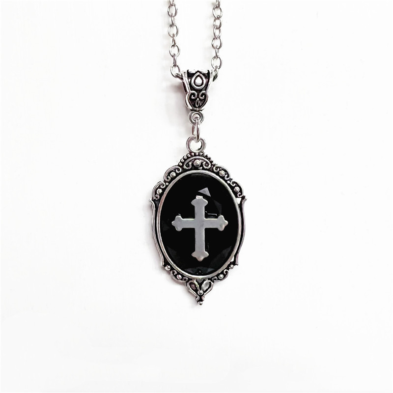 Unisex Embossed crystal Halloween cross necklace_voghion.com