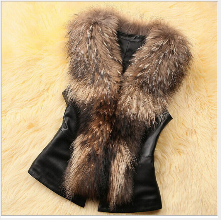 Women’s Faux Fur Vest With Detachable Collar, Quilted Winter Padded Sleeveless Jacket, Slim-Fit Faux Leather Waistcoat For Fall & Winter