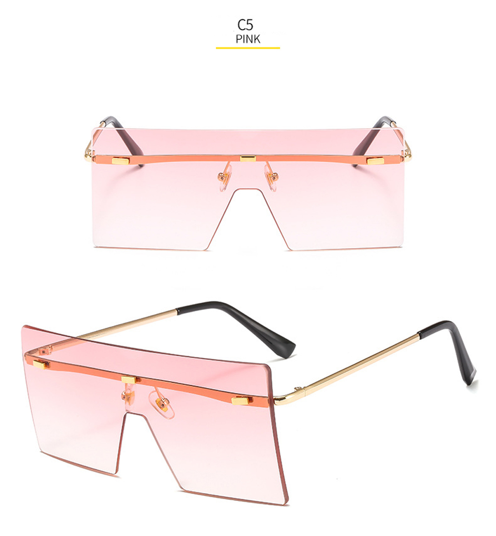 Oversized Rimless Sunglasses For Women Gradient Metal Uv400 Shades_voghion.com