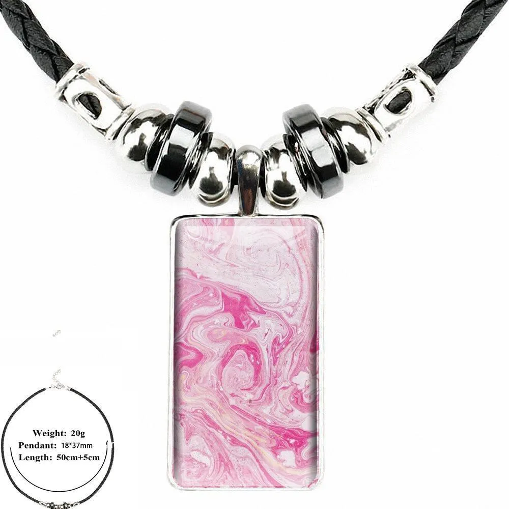 Marmoroptik Anhängerkette Für Mädchen Rosa Und Türkis Schmuck_voghion.com
