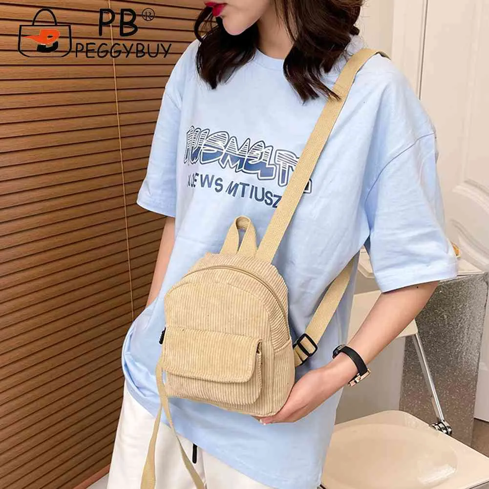 Fashion Women Mini Backpack Corduroy Solid Small Backpacks Simple Retro Casual Student Girls Bookbags Travel Pack_voghion.com