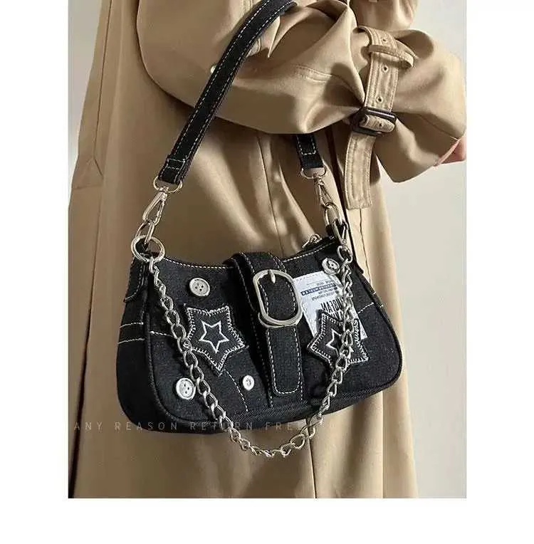 Star Pattern Shoulder Bag Y2k Style Canvas Handbag For Women_voghion.com