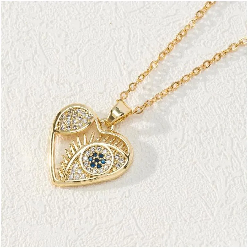 Colares com Pingente Pedra Olho de Fátima Colar com Coração Azul Mal Hamsa Mão Para Mulheres Proteção Espiritual Turca_voghion.com