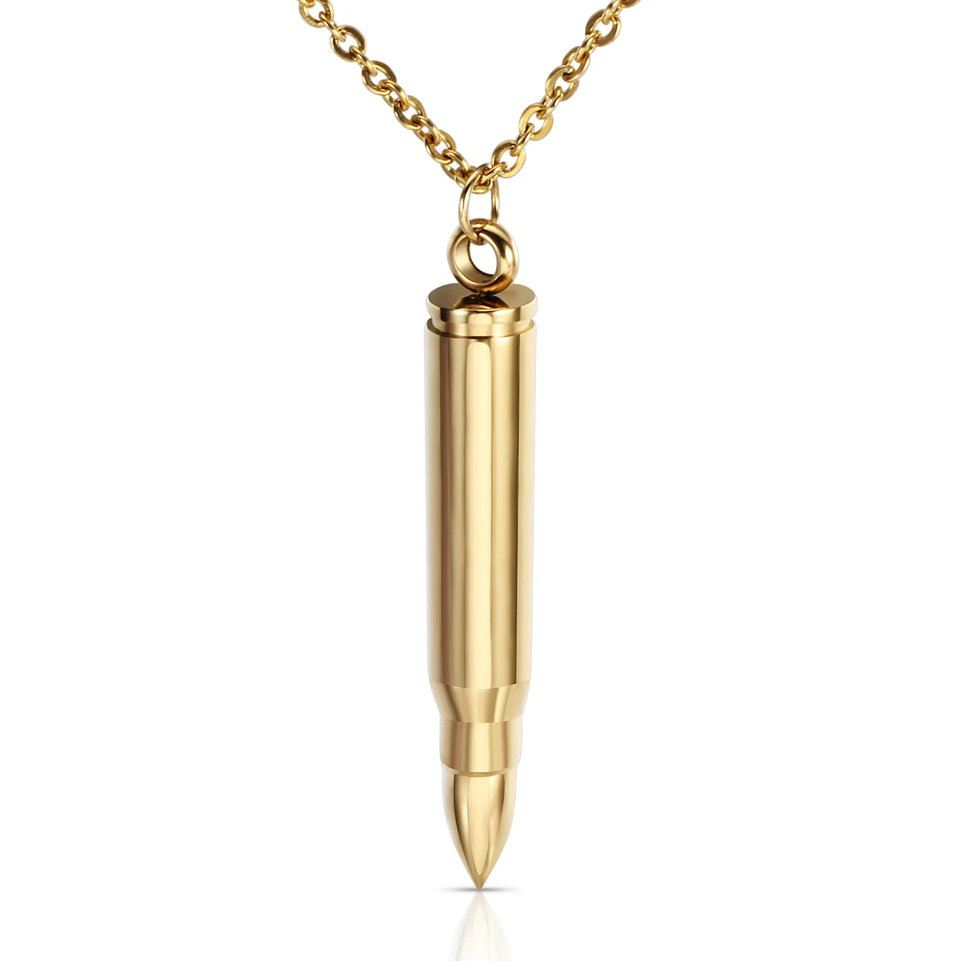 Gold Plated Mens Titanium Steel Bullet Open Pendant Perfume Essential Oil Diffuser Necklace Name Custom Engraving Gifts_voghion.com