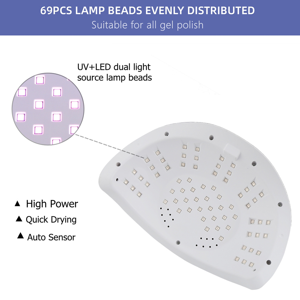 Lampada per unghie UV LED a 69 LED per asciugare le unghie per polimerizzare tutti gli smalti in gel con sensore di movimento, strumento professionale per salone di manicure_voghion.com