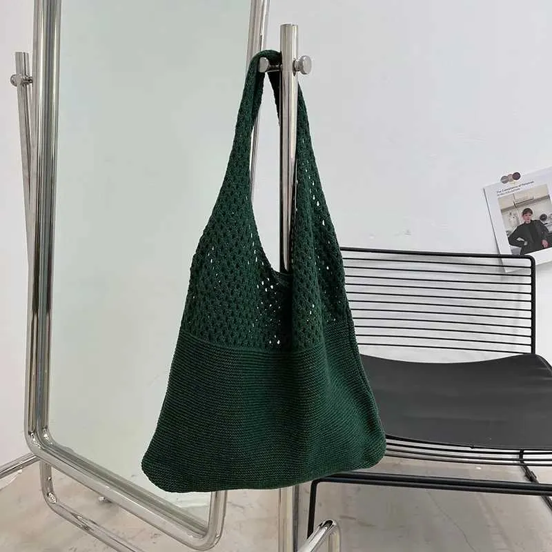 Gebreide tote tas dames retro schoudertas voor strand en zomer_voghion.com