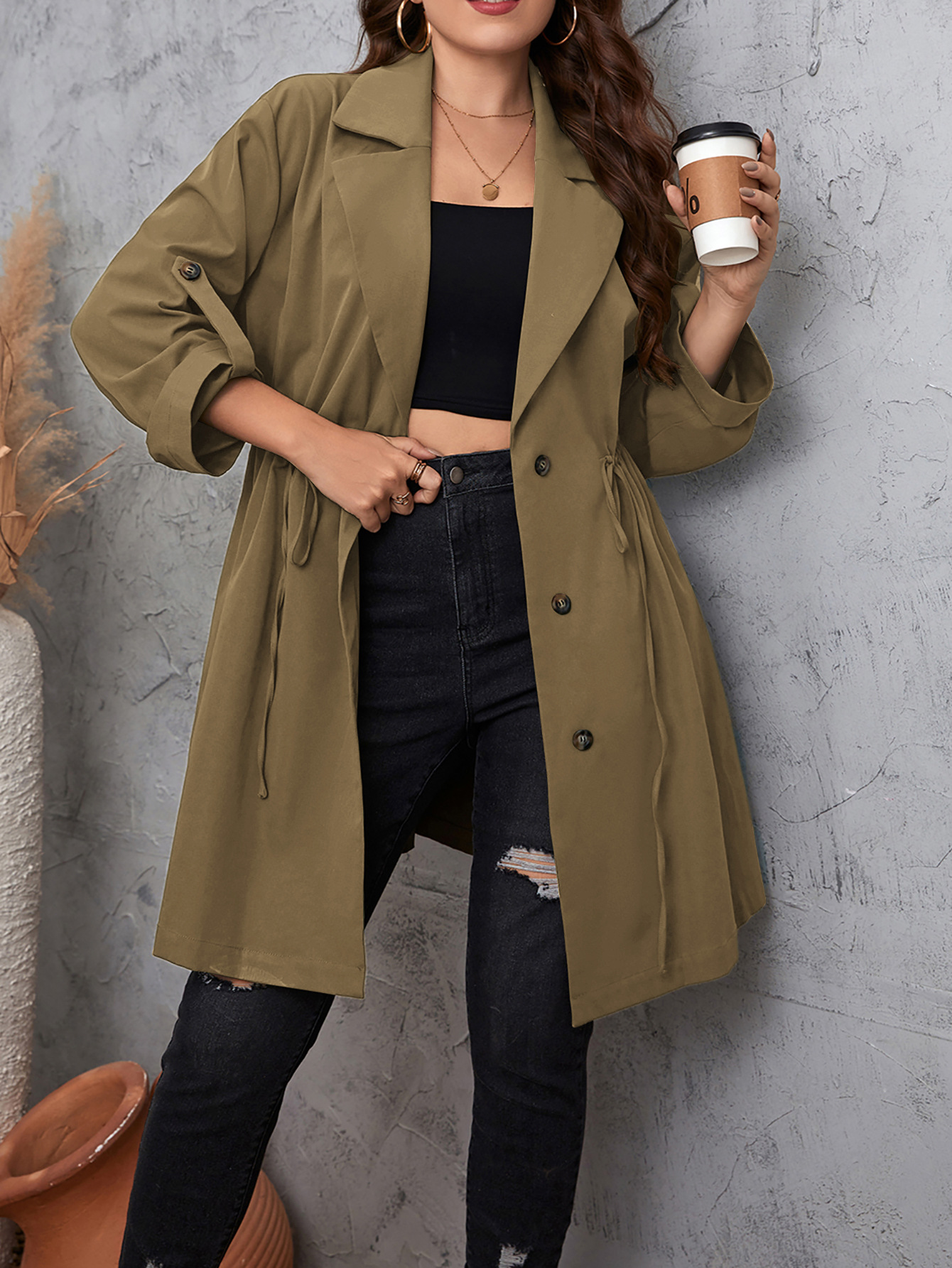 Elegant Women's Mid-length Coat With Suit Collar Plus Size Outerwear_voghion.com