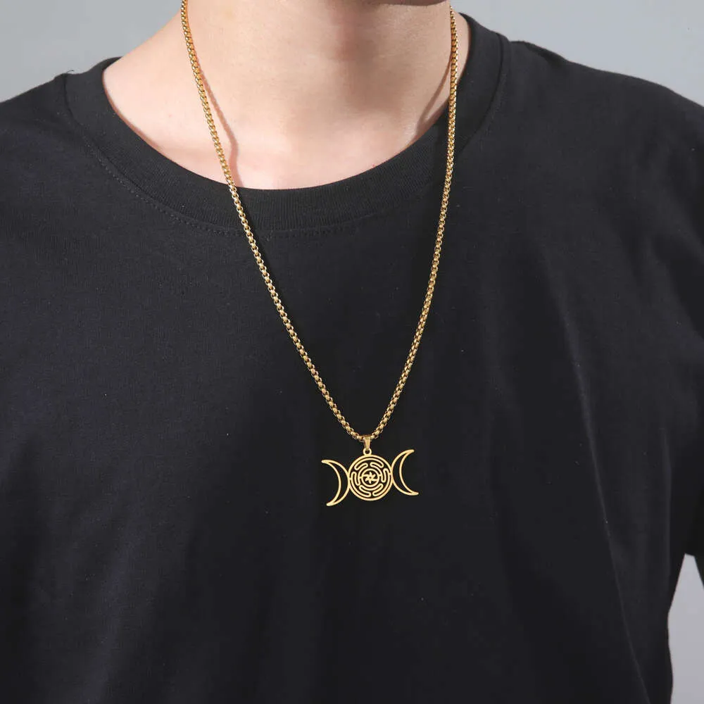 Collier pendentif déesse triple lune en acier inoxydable_voghion.com