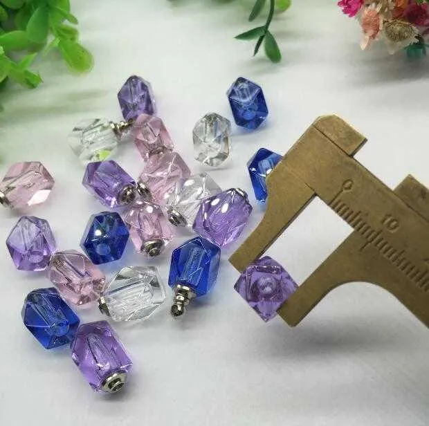 100 pz/lotto 10*15mm tappo a vite rombo fiala pendente rosa cristallo bottiglia di profumo collana ciondolo ciondoli nome o riso arte_voghion.com