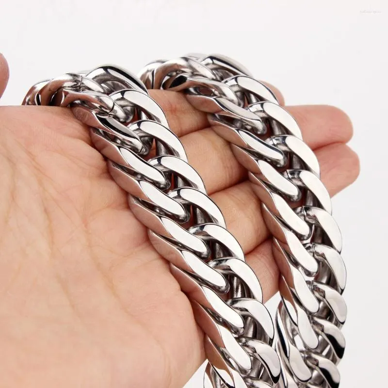 Chaînes 8/10/12/15/17/19MM de large en acier inoxydable couleur argent chaîne cubaine pour hommes et femmes collier ou bracelet 7-40" bijoux_voghion.com