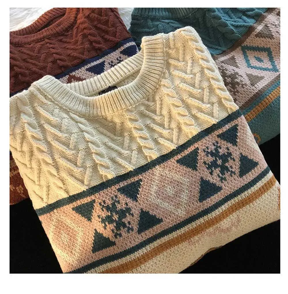 Niedlicher Bär Übergroßer Herren High Street Stricktop Herbstpullover Lose Haruku Kawaii Weiß Damen Paarpullover_voghion.com