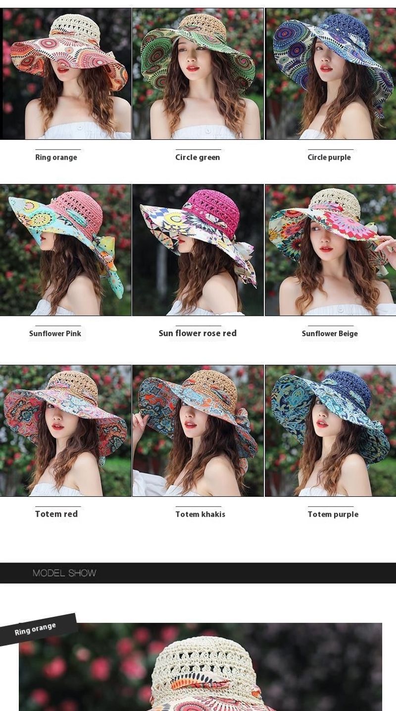 Versión coreana de verano para niños, versátil, resistente, sombrilla de playa de borde, sombrero de hierba, sombrero de viaje_voghion.com