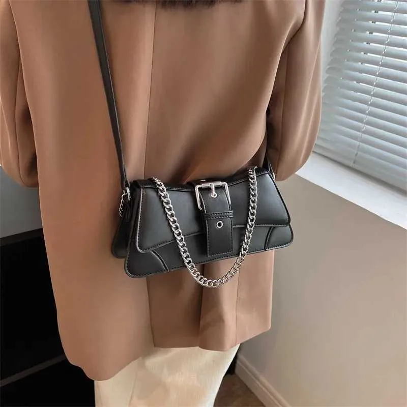 Borsa a tracolla con catena da donna in tinta unita, piccola borsa in pelle PU e portafoglio, vintage, marchio da donna, con patta, tracolla SG_voghion.com