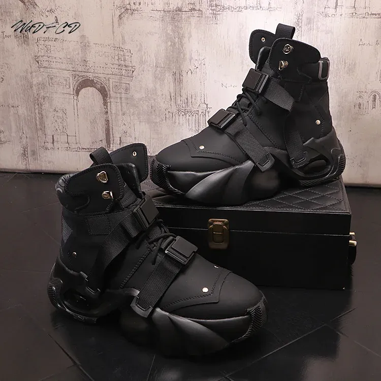 High Top Chunky Sneaker Men Air Cushion Fashion Casual Genuine Leather Cowhide Height Increased Platform Shoes_voghion.com