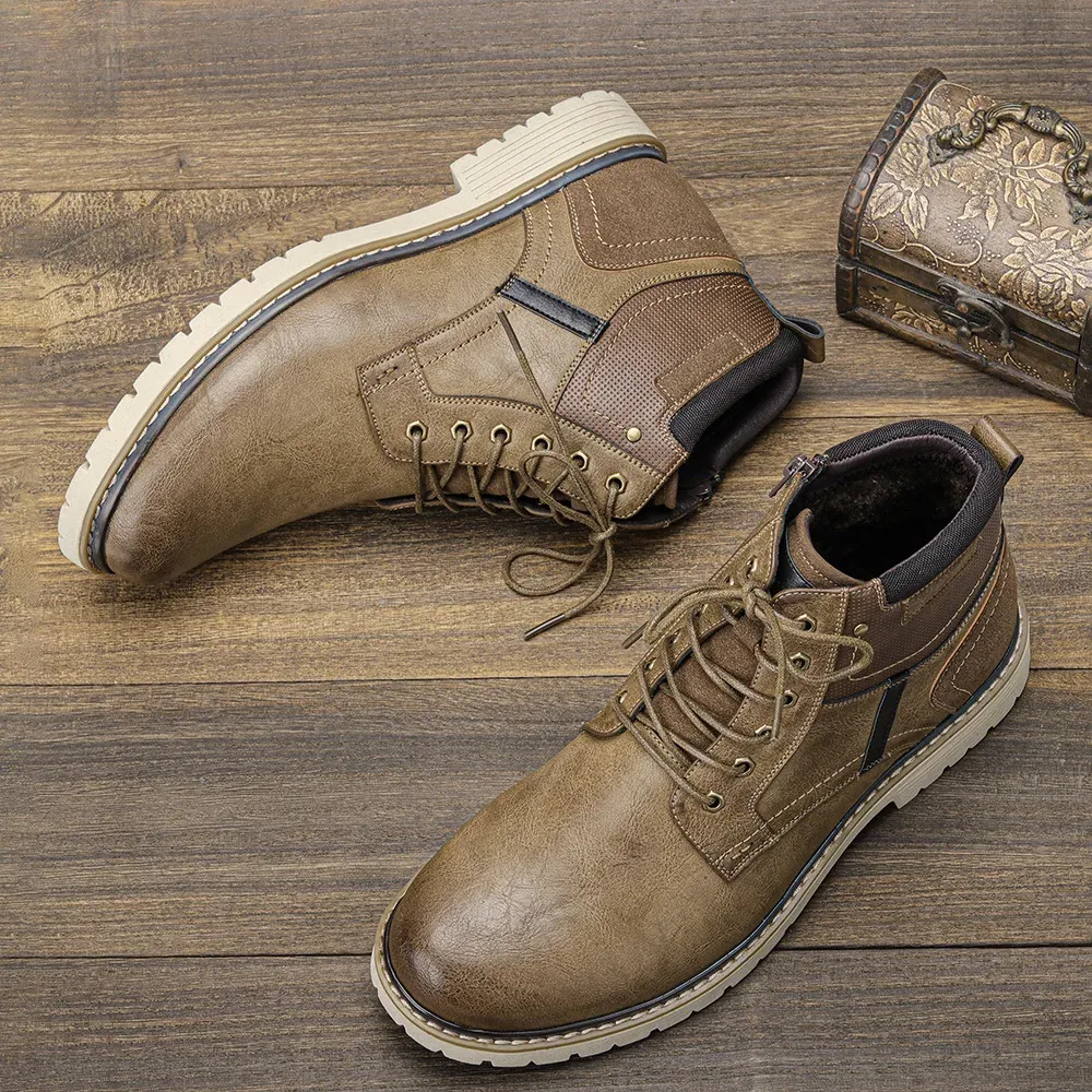 Men's Shoes Warm Comfortable Non-Slip Leather Men Winter Boots 2024_voghion.com