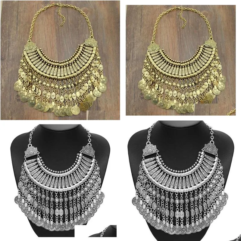 Collana a più strati vintage con monete per donna stile boho_voghion.com