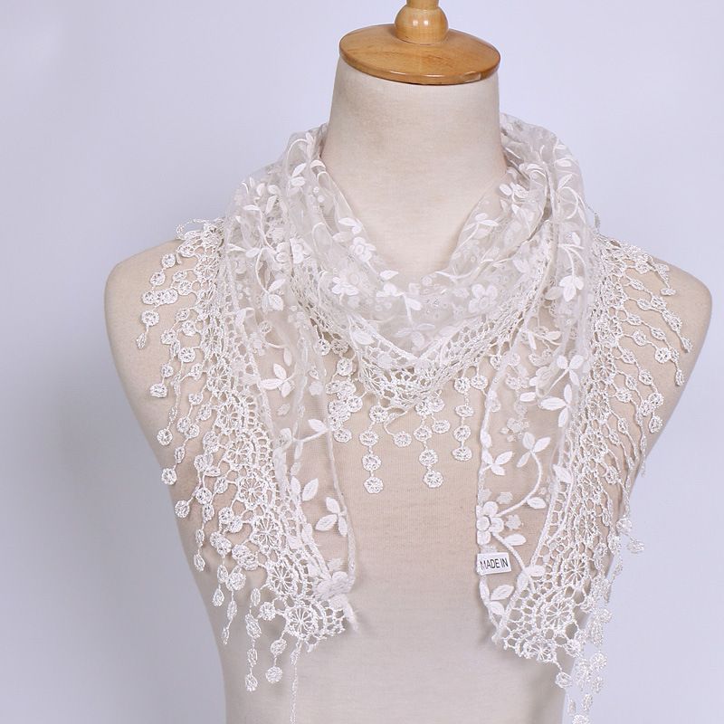 Spring And Autumn ral Lace Korean Edition Triangle Headcloth Classic Breathable Hollow Solid Color Scarf_voghion.com
