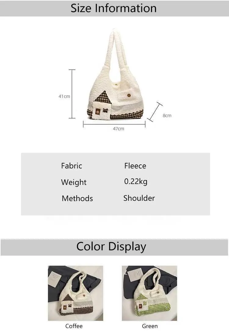 Womens Cute Fleece Patchwork Cartoon Pattern Solid Plush Shoudler Bag Large Capacity Female Commute Veet Handle_voghion.com