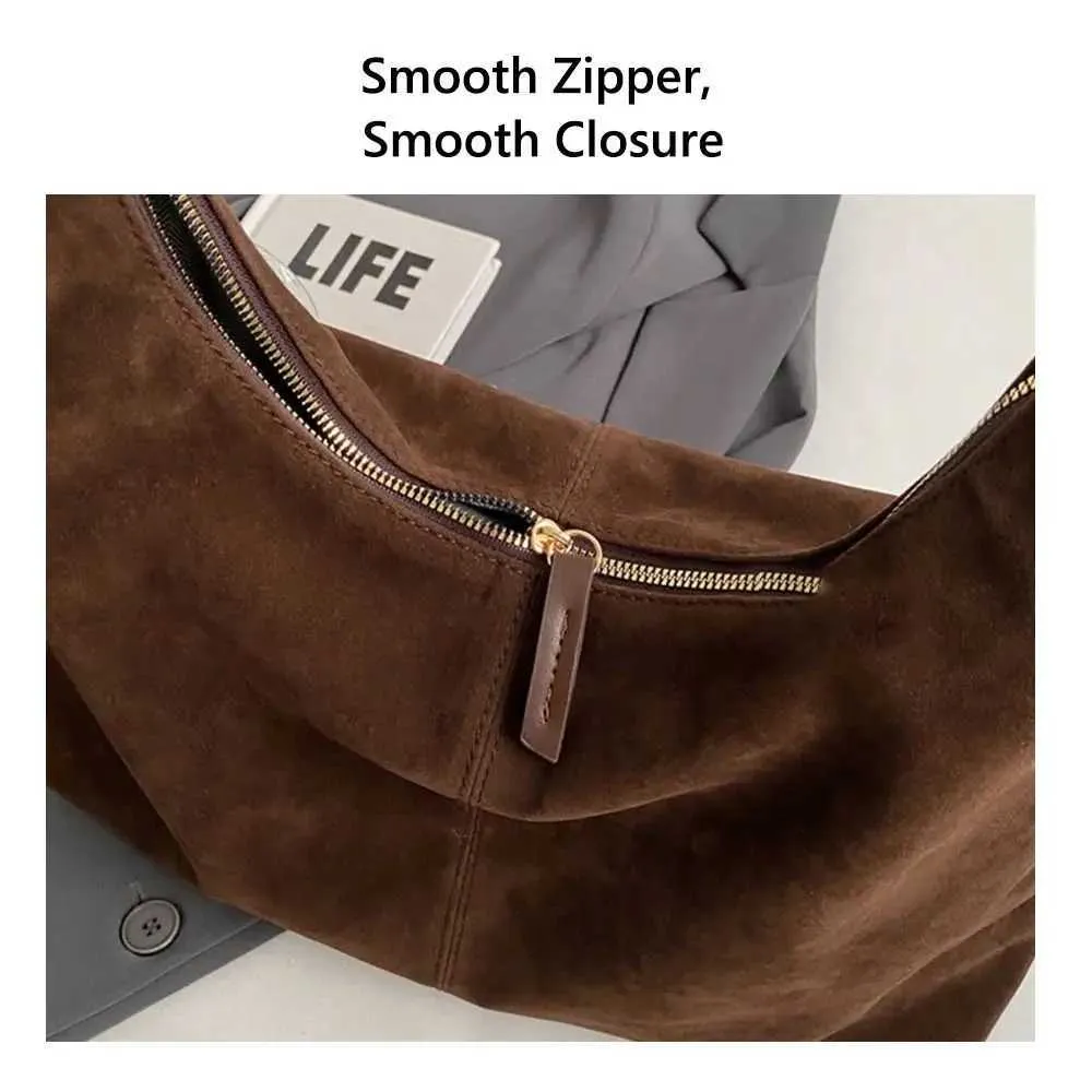 Borse autunnali Borse in pelle scamosciata marrone per donna Borsa a tracolla grande con cerniera SlouchyC241031_voghion.com