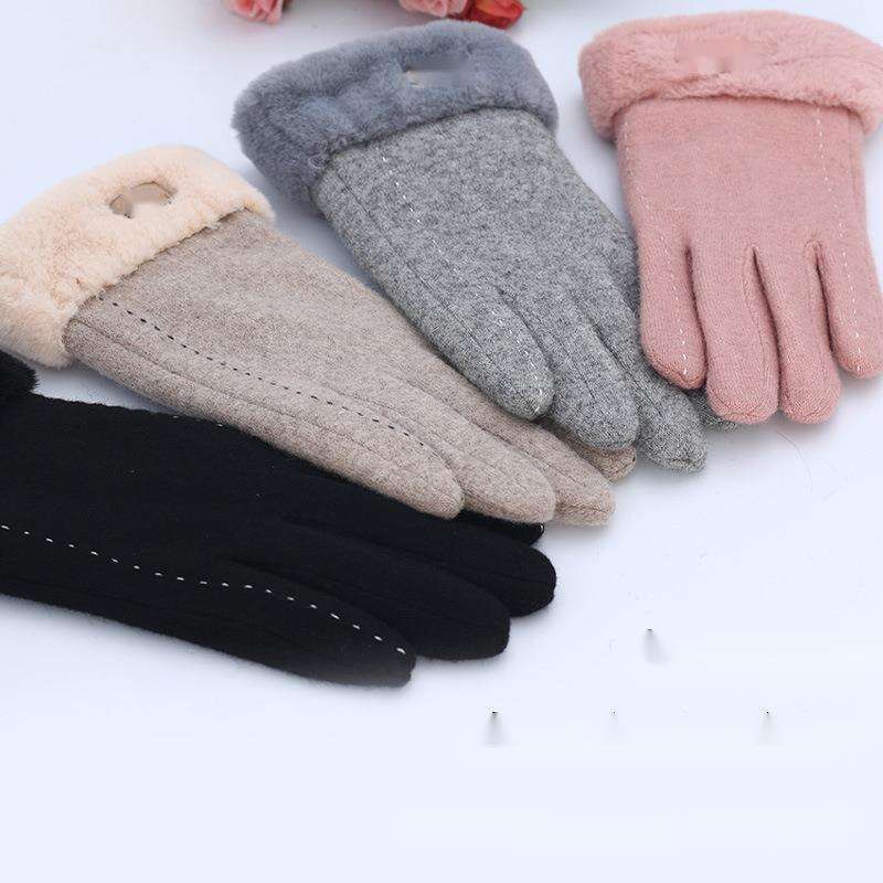 Wollhandschuhe für Damen im Winter und Herbst, verdickt und warm, koreanische Version für Erwachsene, niedliches Fahren, Touchscreen, Kaschmir_voghion.com