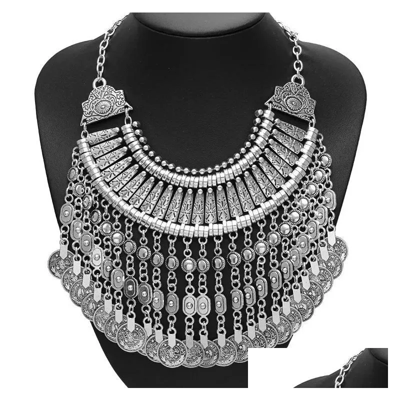 Collana a più strati vintage con monete per donna stile boho_voghion.com